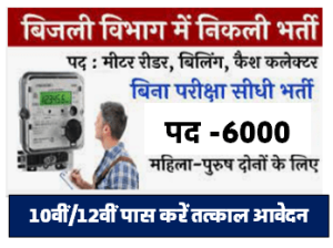 Metre Reader Vacancy : बिजली विभाग में निकली 6000 विभिन्न पदों पर भर्ती आवेदन करें