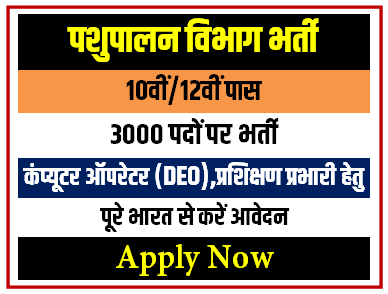 Pashupalan Vibhag Bharti : पशुपालन विभाग में 3100 पदों पर भर्ती योग्यता 10वीं12वीं पास करें आवेदन